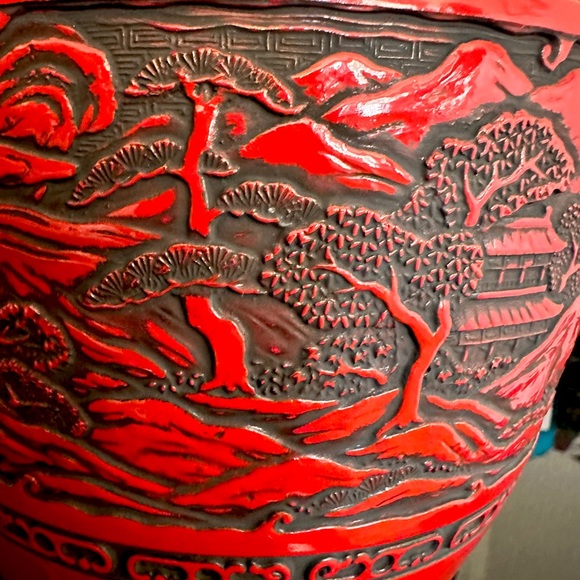 Japanese Flower Vase Red Cinnabar Lacquer Kabin Ikebana Kamakura Bori Ceremony - Picture 14 of 15